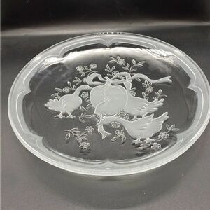 (A-3) International Japan Marmalade Glass Platter, plate Geese Apple Ribbon